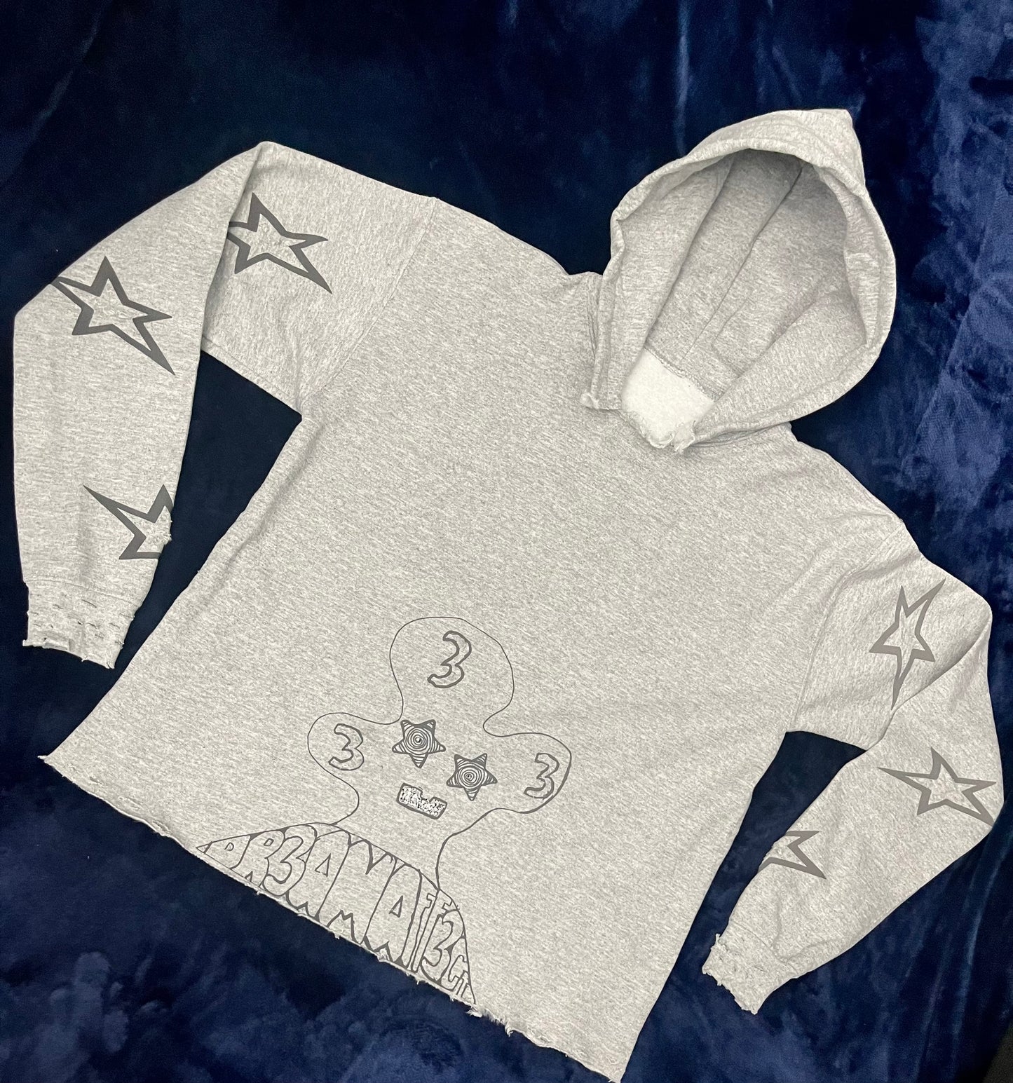Gray/black reflective rhinestone cropped hoodie slightly distressed