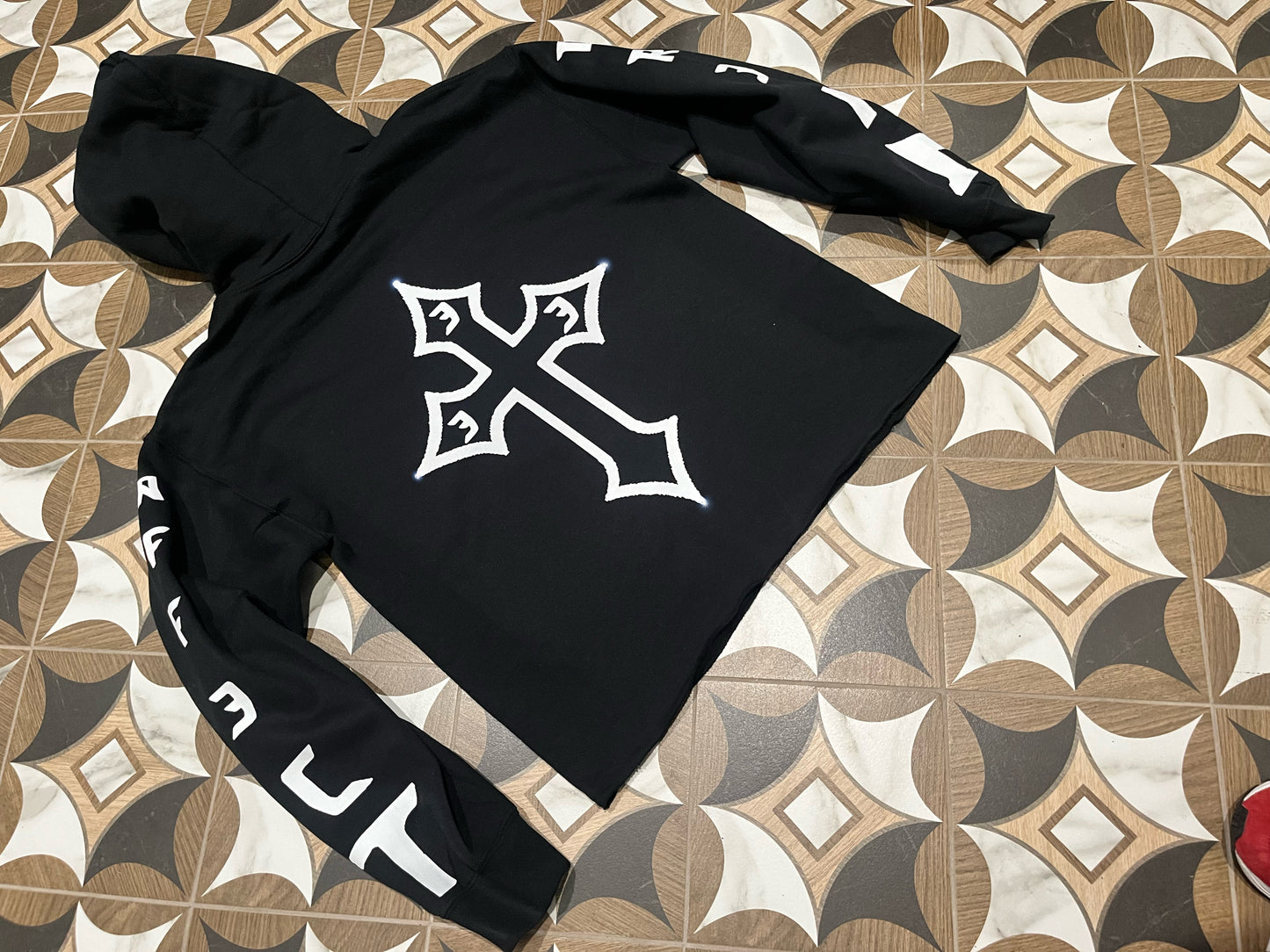 Black/white Cropped rhinestone hoodie