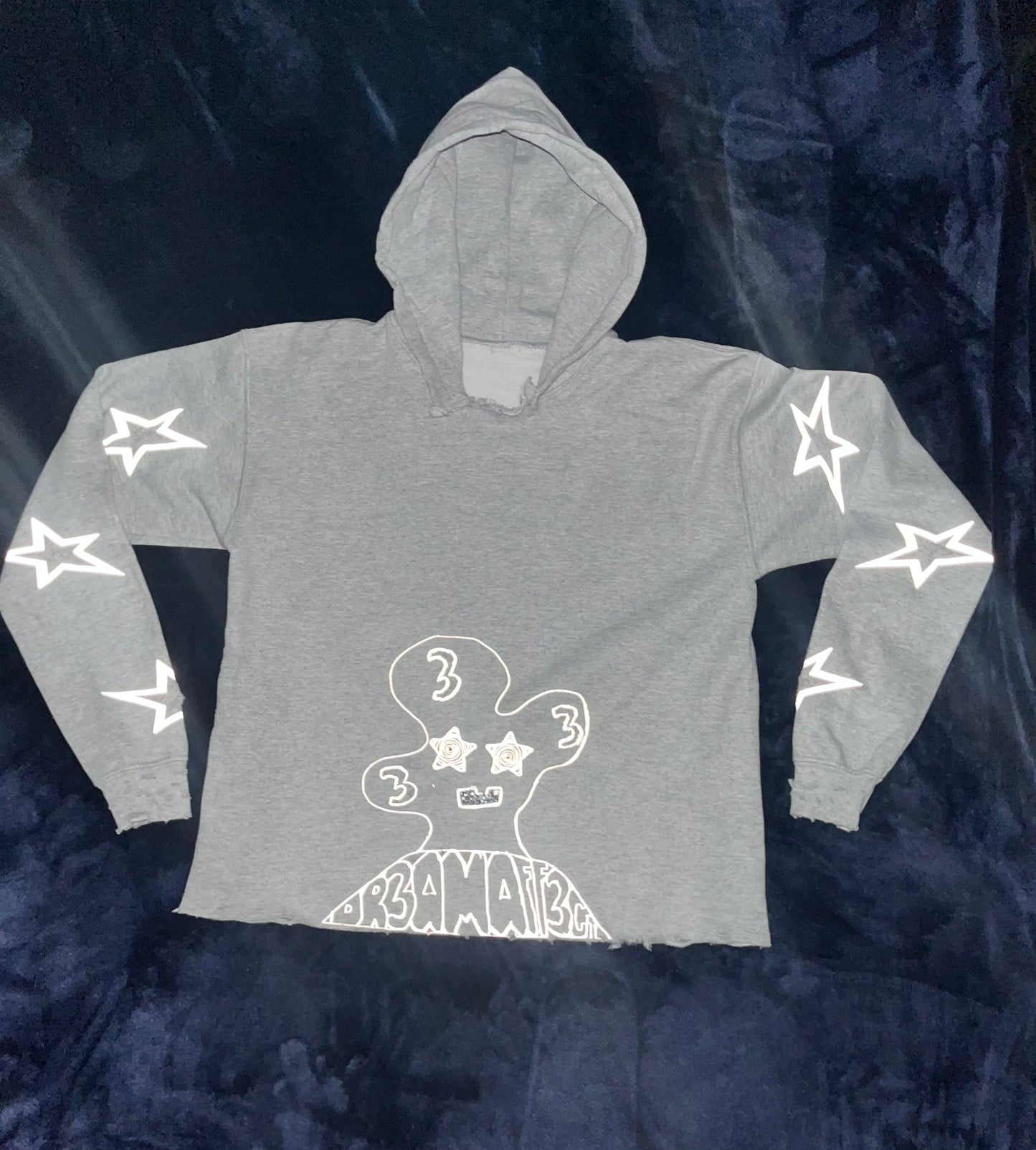 Gray/black reflective rhinestone cropped hoodie slightly distressed