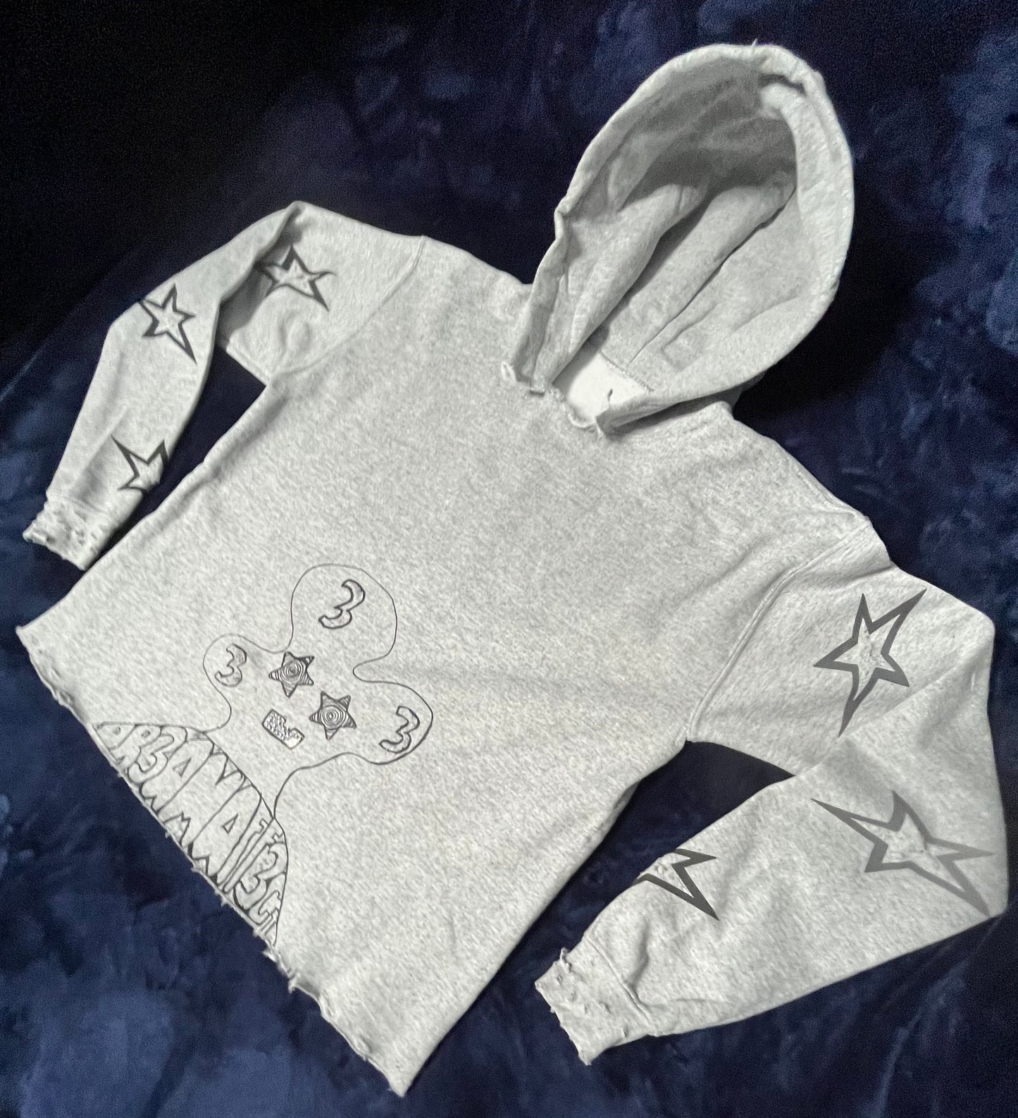 Gray/black reflective rhinestone cropped hoodie slightly distressed
