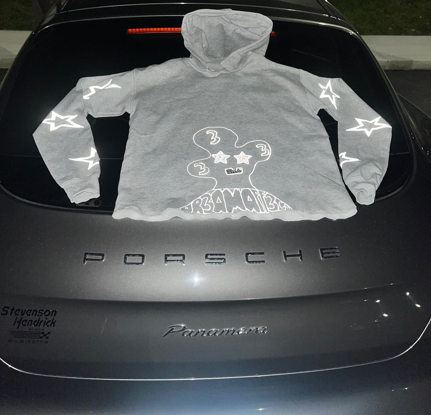 Gray/black reflective rhinestone cropped hoodie slightly distressed