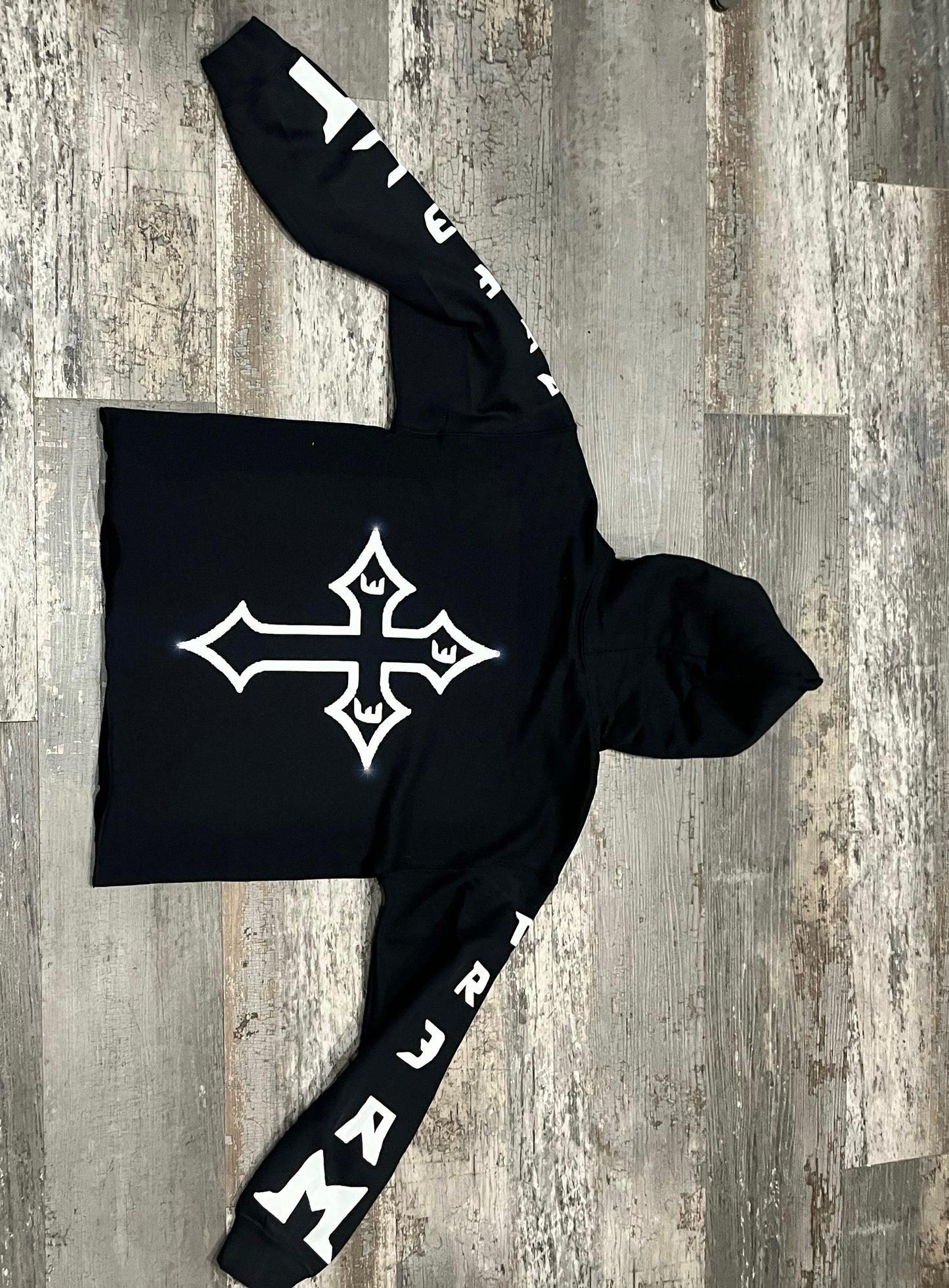 Black/white Cropped rhinestone hoodie