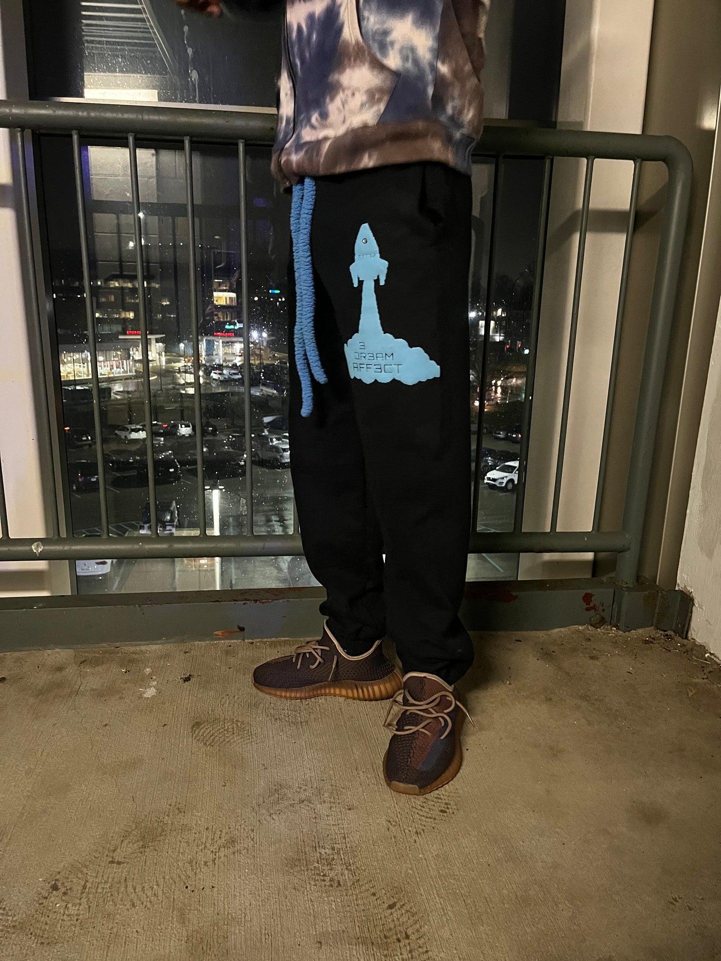 Fuzzy string puff rhinestone sweats