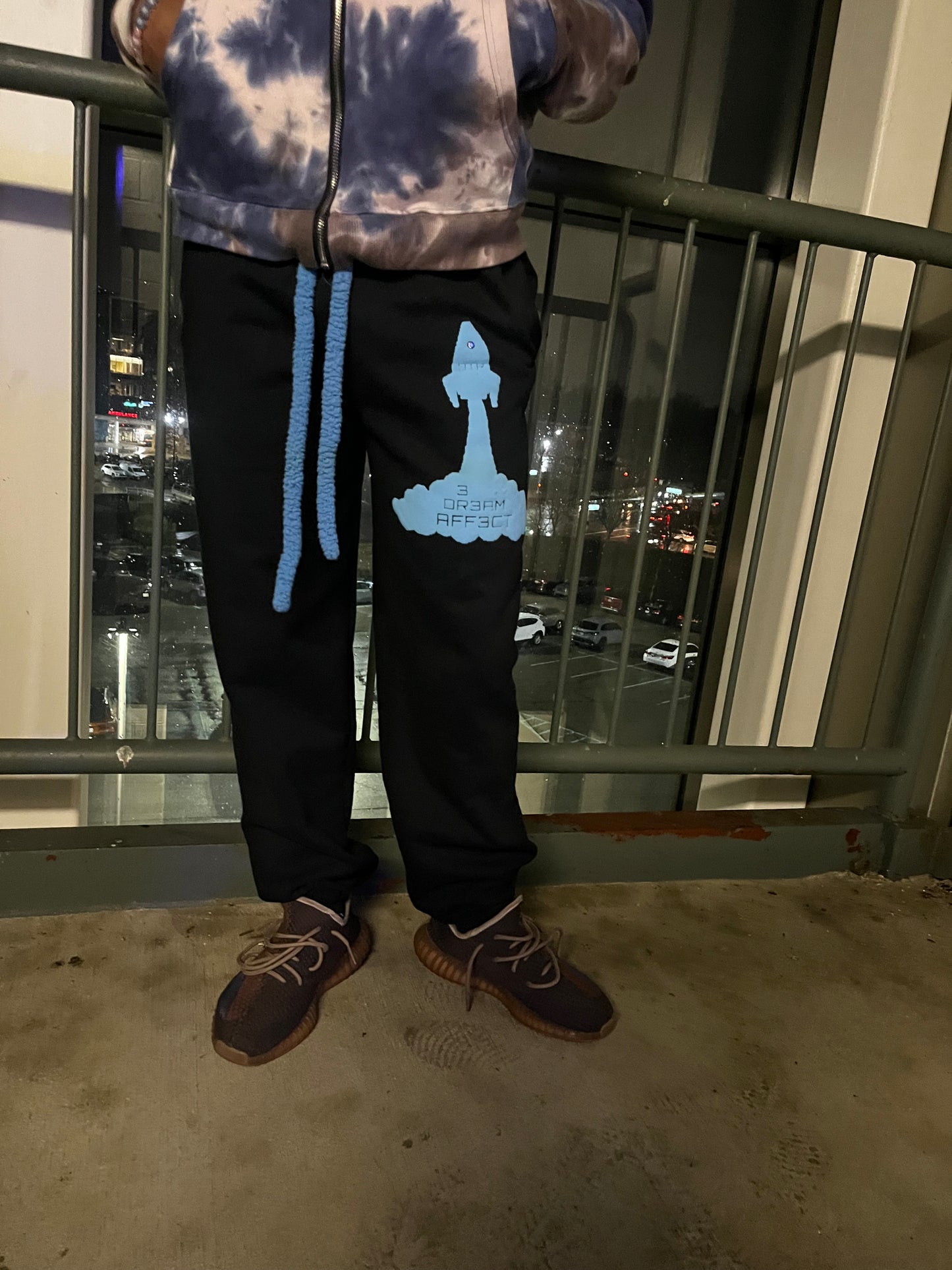 Fuzzy string puff rhinestone sweats