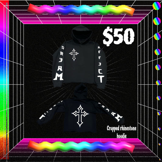 Black/white Cropped rhinestone hoodie