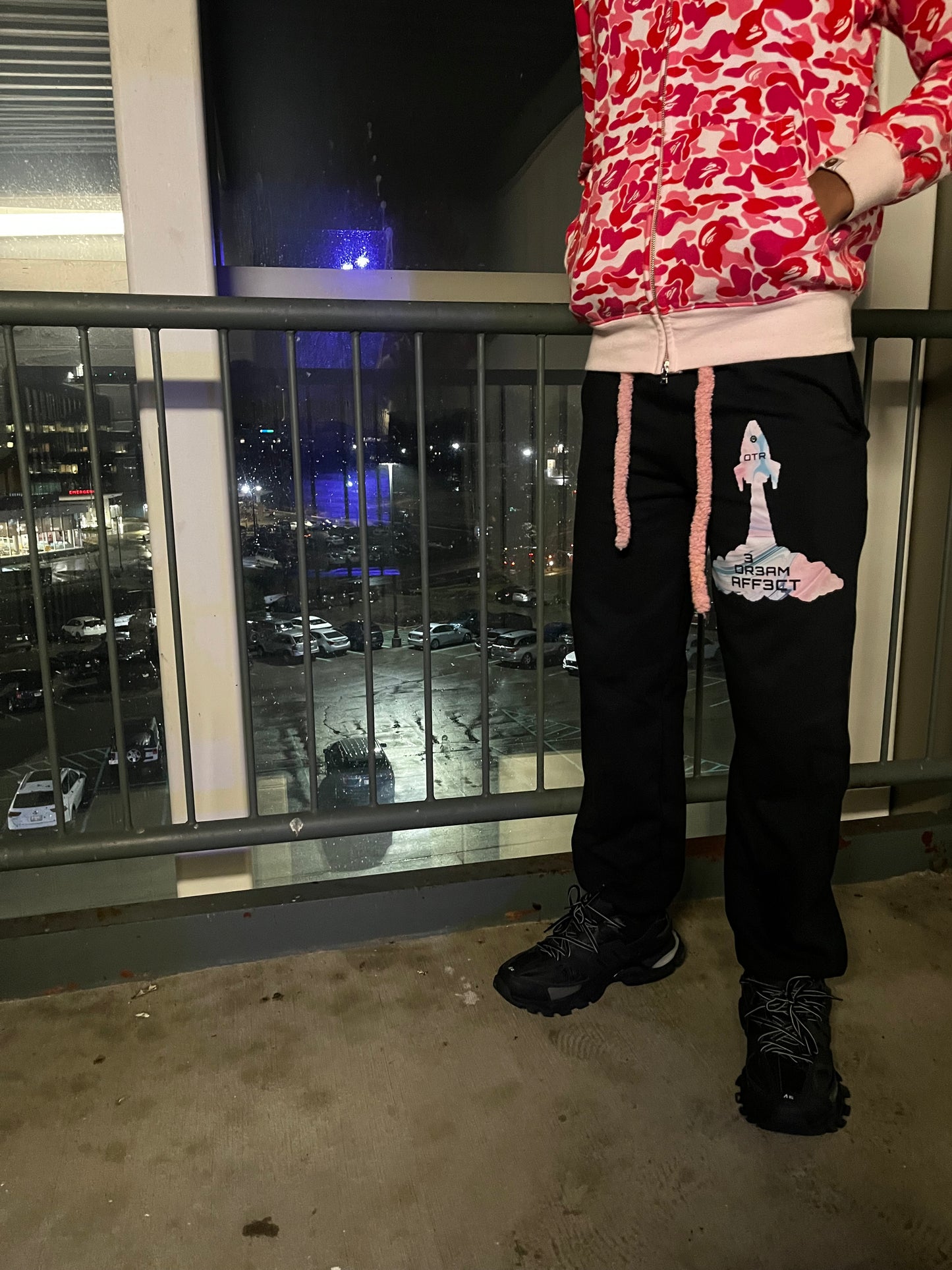 Fuzzy string rhinestone sweats