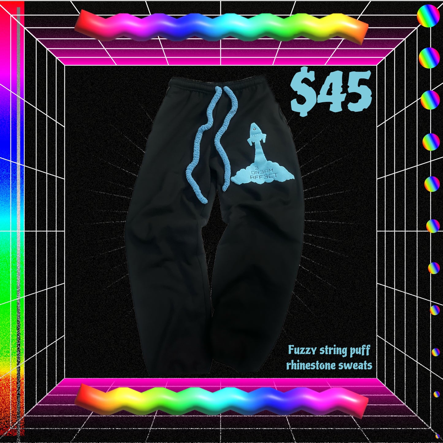 Fuzzy string puff rhinestone sweats