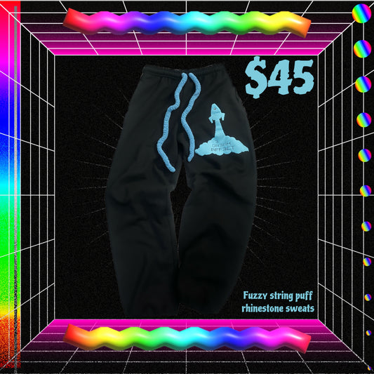 Fuzzy string puff rhinestone sweats