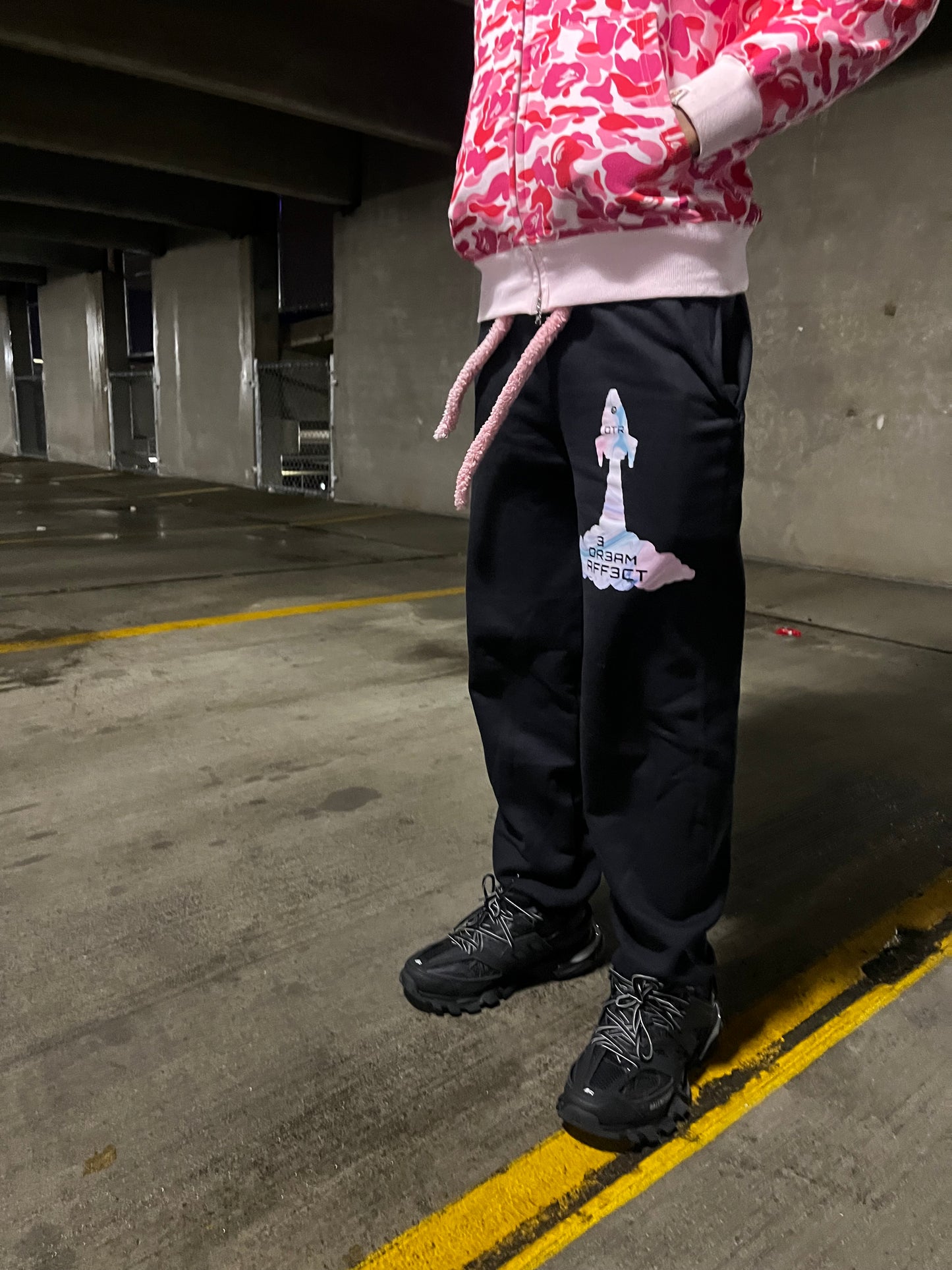 Fuzzy string rhinestone sweats