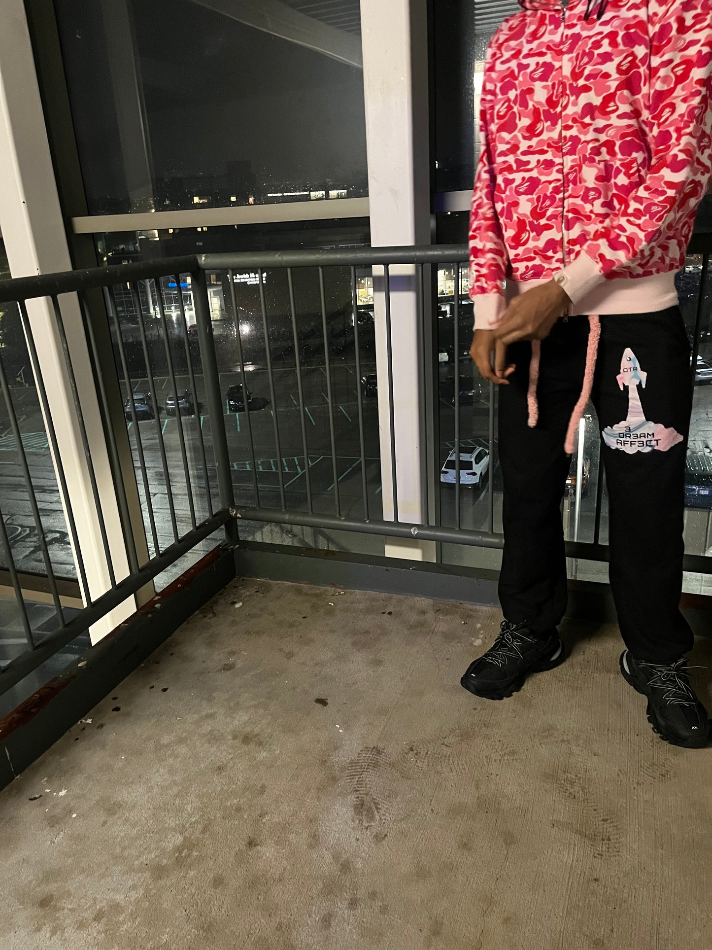 Fuzzy string rhinestone sweats