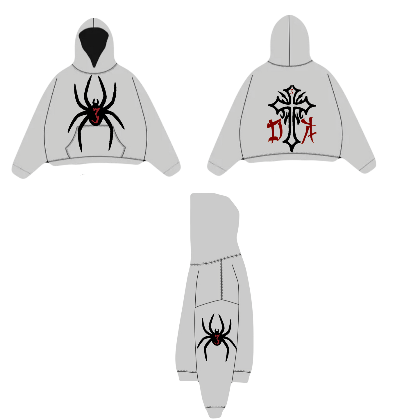 Grey/Black/Red heavyweight hoodie