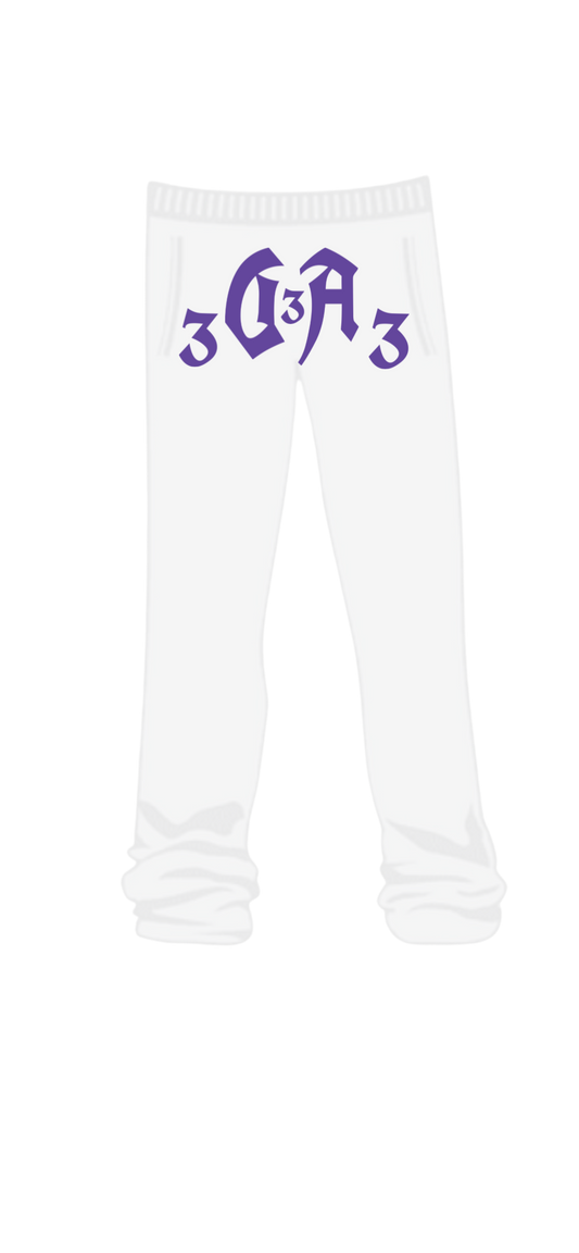 White/purple stacked sweats